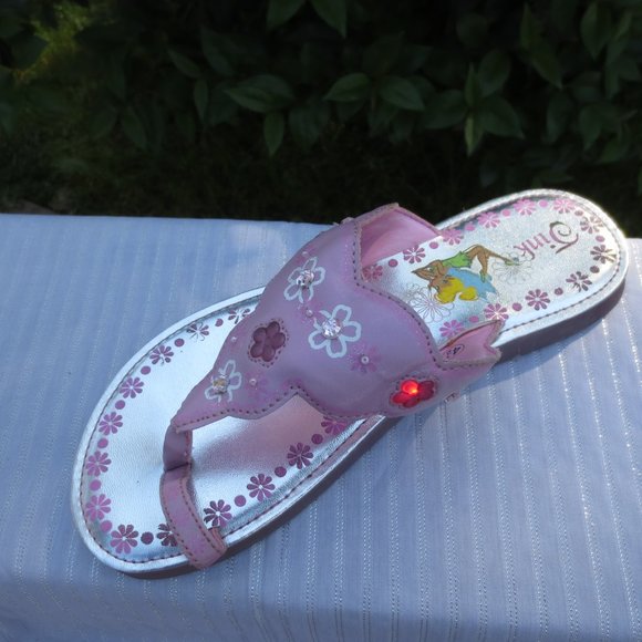 Disney Sandals Tinker Bell Pink Floral Light Up Toe Ring Thongs Girls Size 4.5 - Picture 5 of 9